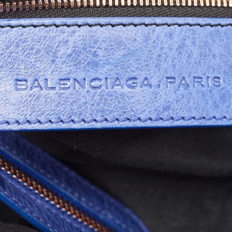 Pre Owned Balenciaga Blue Leather Rose Gold Hardware Classic Town Bag