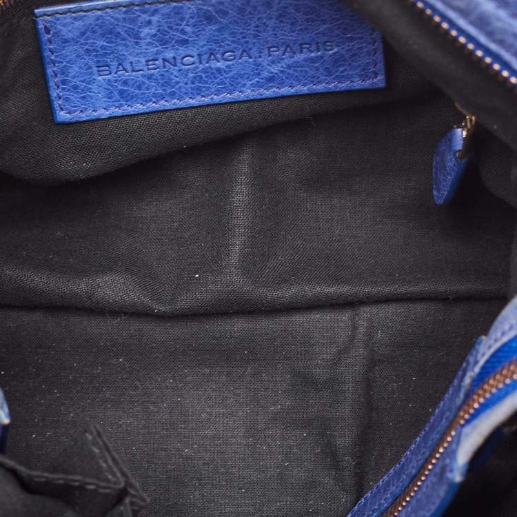 Pre Owned Balenciaga Blue Leather Rose Gold Hardware Classic Town Bag