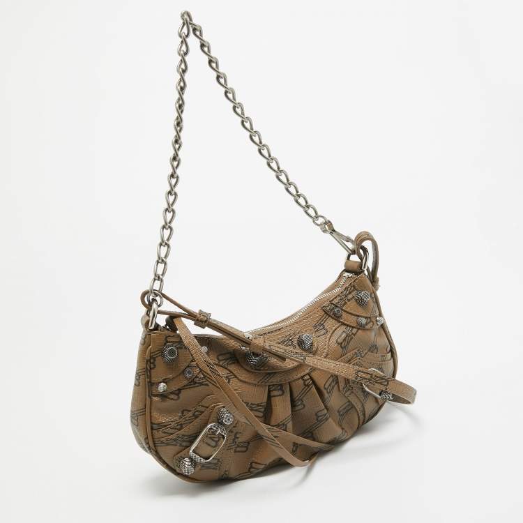 Pre Owned Balenciaga Brown/Black BB Monogram Leather Mini Le Cagole Shoulder Bag