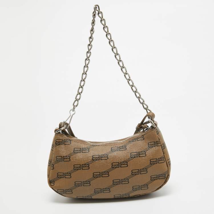 Pre Owned Balenciaga Brown/Black BB Monogram Leather Mini Le Cagole Shoulder Bag