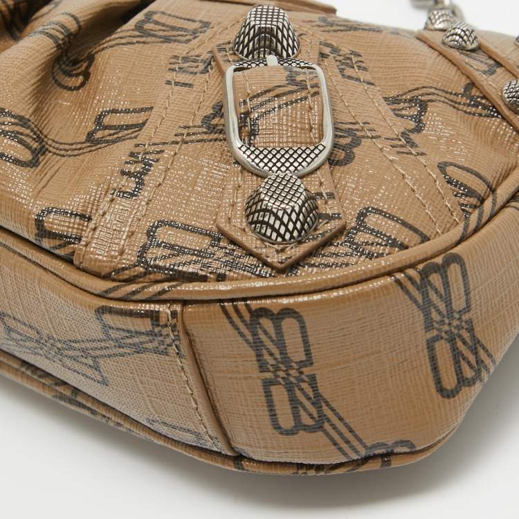 Pre Owned Balenciaga Brown/Black BB Monogram Leather Mini Le Cagole Shoulder Bag