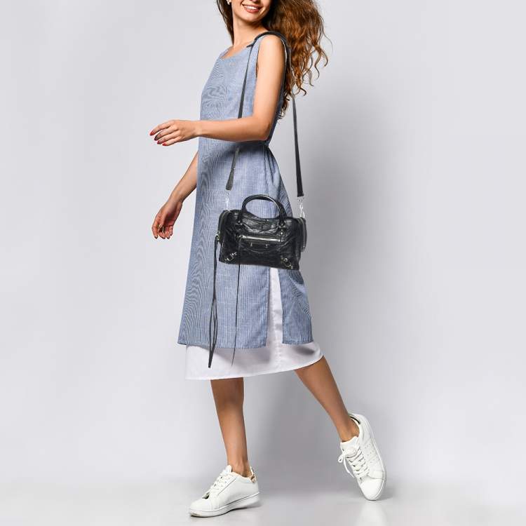 Pre Owned Balenciaga Black Leather Mini City Bag