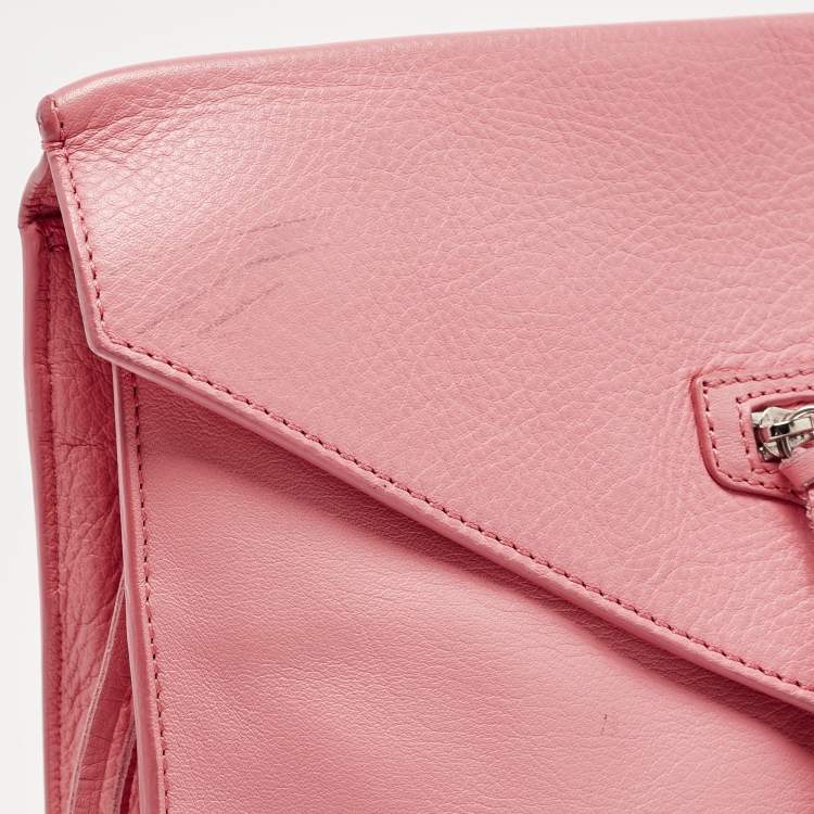 Pre Owned Balenciaga Pink Leather Papier Sight Clutch