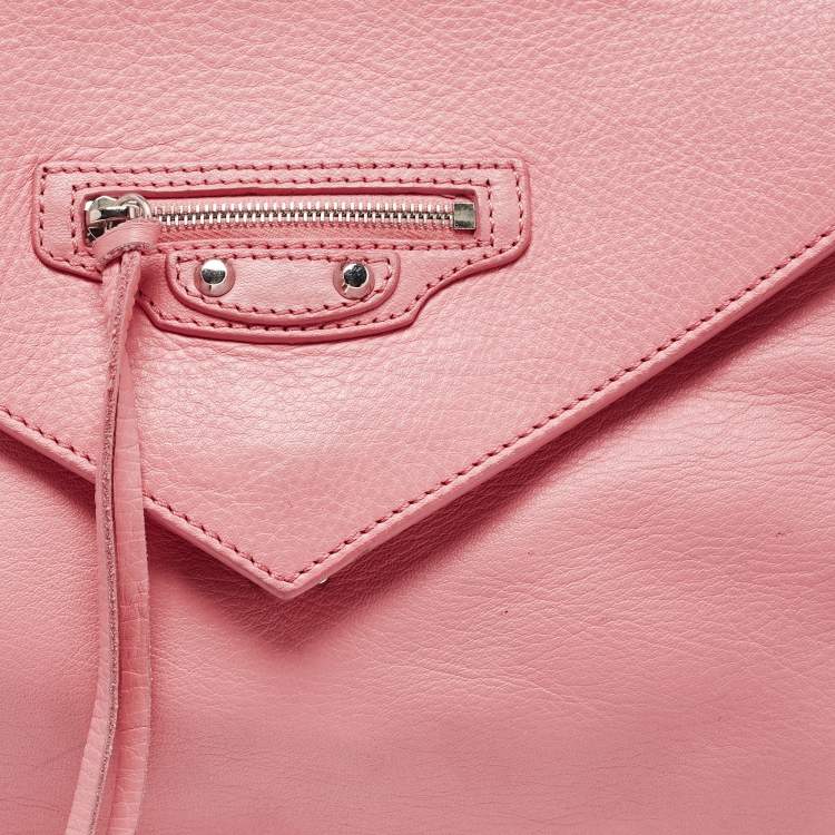 Pre Owned Balenciaga Pink Leather Papier Sight Clutch