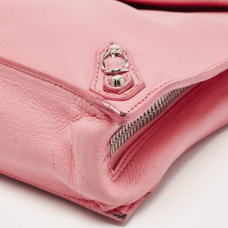 Pre Owned Balenciaga Pink Leather Papier Sight Clutch