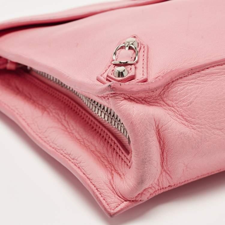 Pre Owned Balenciaga Pink Leather Papier Sight Clutch
