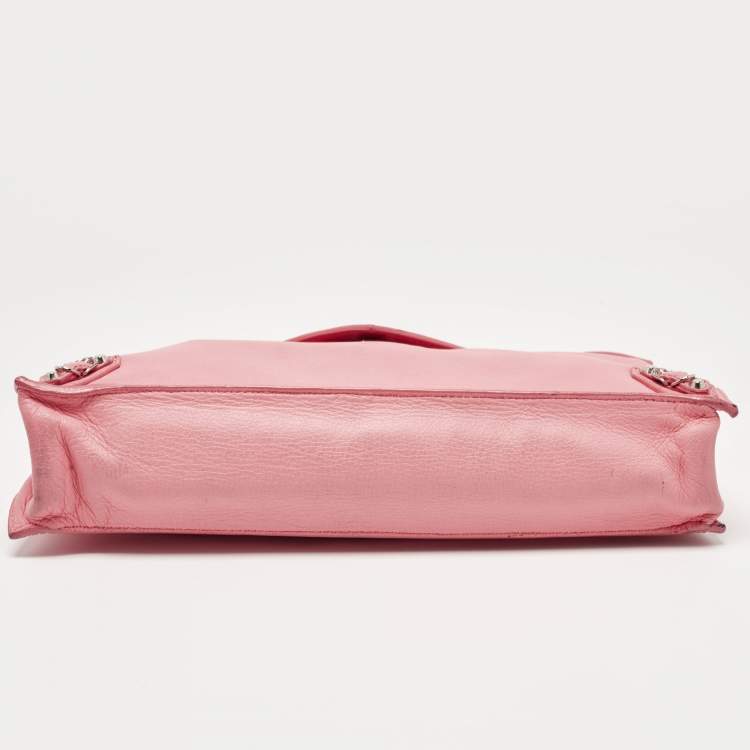 Pre Owned Balenciaga Pink Leather Papier Sight Clutch