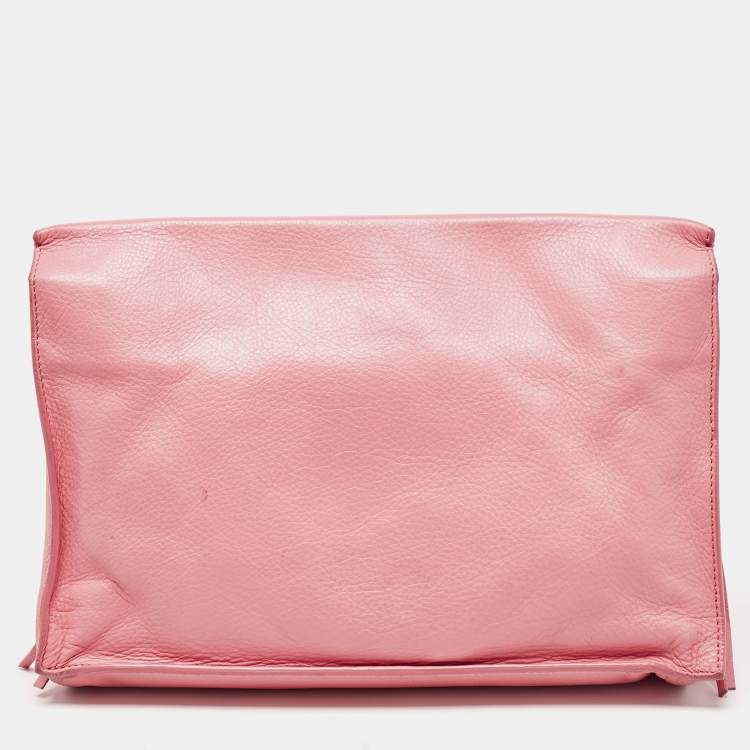 Pre Owned Balenciaga Pink Leather Papier Sight Clutch