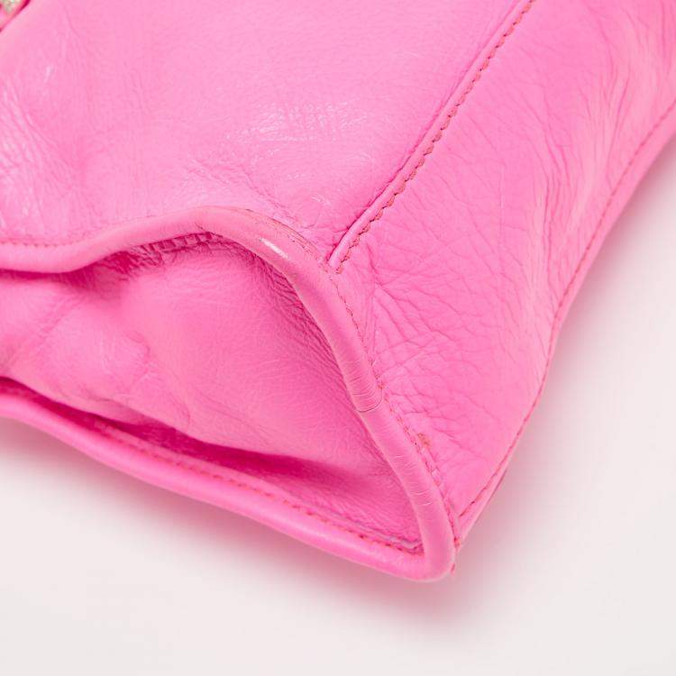 Pre Owned Balenciaga Neon Pink Leather Small Classic City Tote
