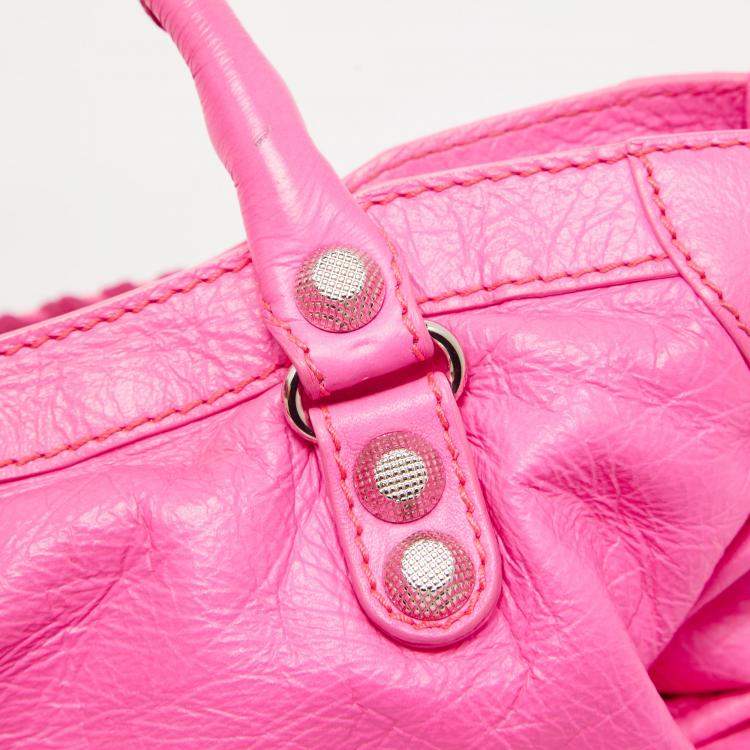 Pre Owned Balenciaga Neon Pink Leather Small Classic City Tote