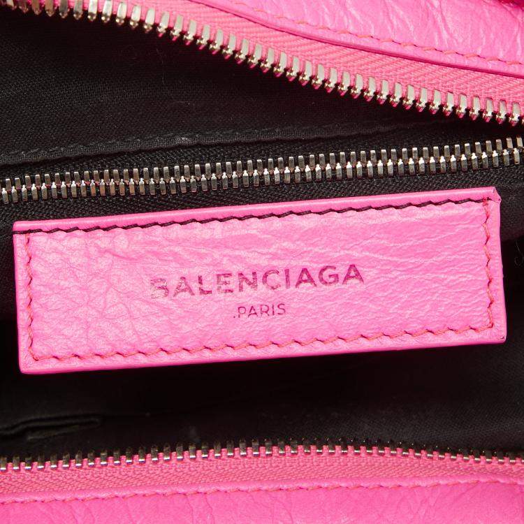 Pre Owned Balenciaga Neon Pink Leather Small Classic City Tote