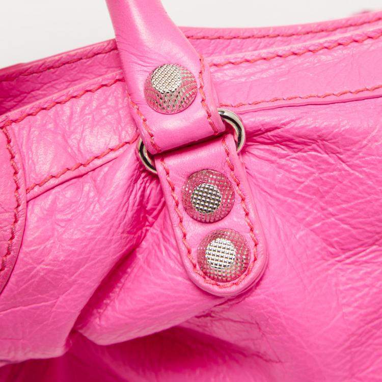 Pre Owned Balenciaga Neon Pink Leather Small Classic City Tote