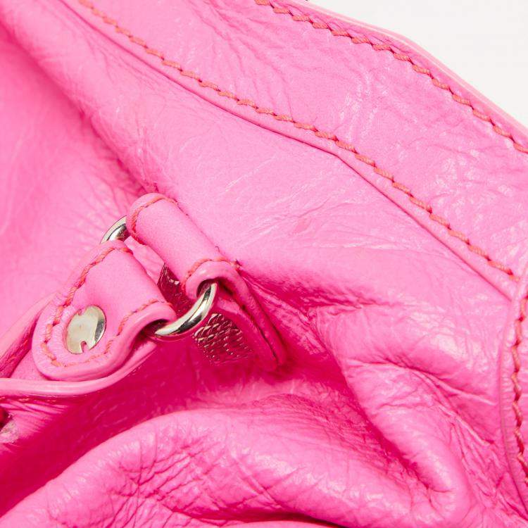 Pre Owned Balenciaga Neon Pink Leather Small Classic City Tote