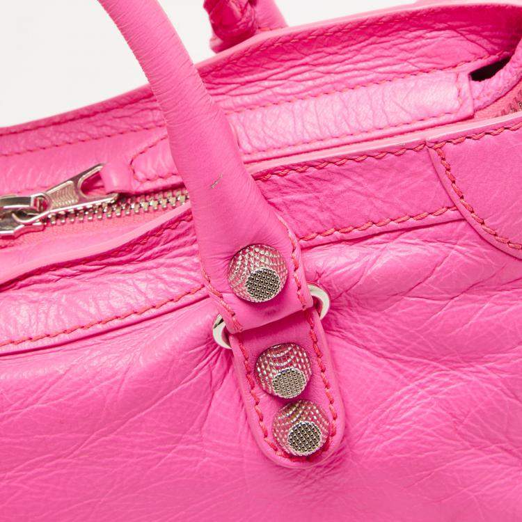 Pre Owned Balenciaga Neon Pink Leather Small Classic City Tote