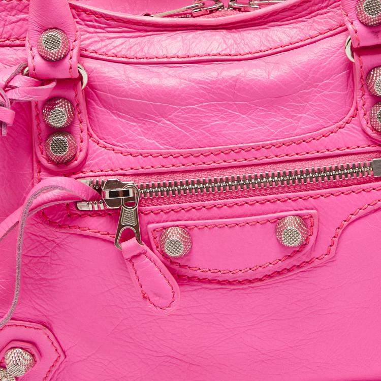 Pre Owned Balenciaga Neon Pink Leather Small Classic City Tote