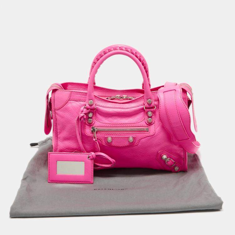 Pre Owned Balenciaga Neon Pink Leather Small Classic City Tote