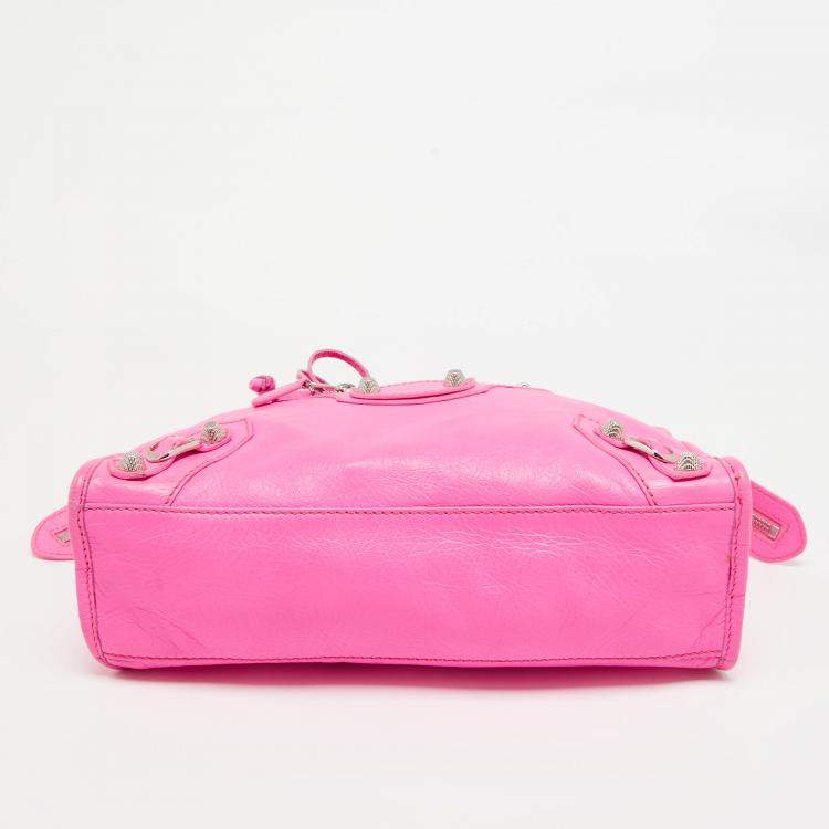 Pre Owned Balenciaga Neon Pink Leather Small Classic City Tote