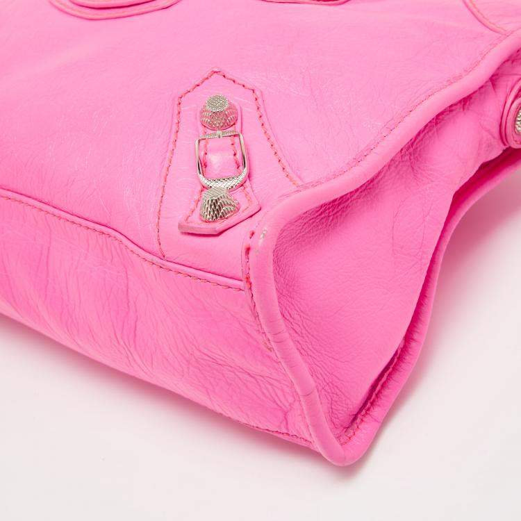 Pre Owned Balenciaga Neon Pink Leather Small Classic City Tote
