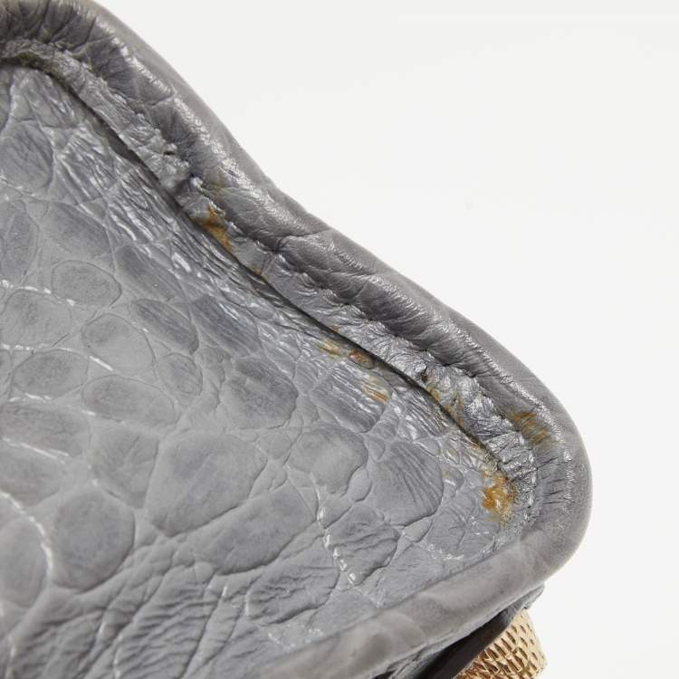 Pre Owned Balenciaga Grey Croc Embossed Leather Mini RH City Bag