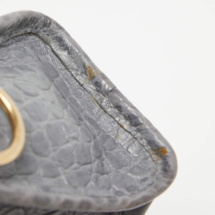 Pre Owned Balenciaga Grey Croc Embossed Leather Mini RH City Bag