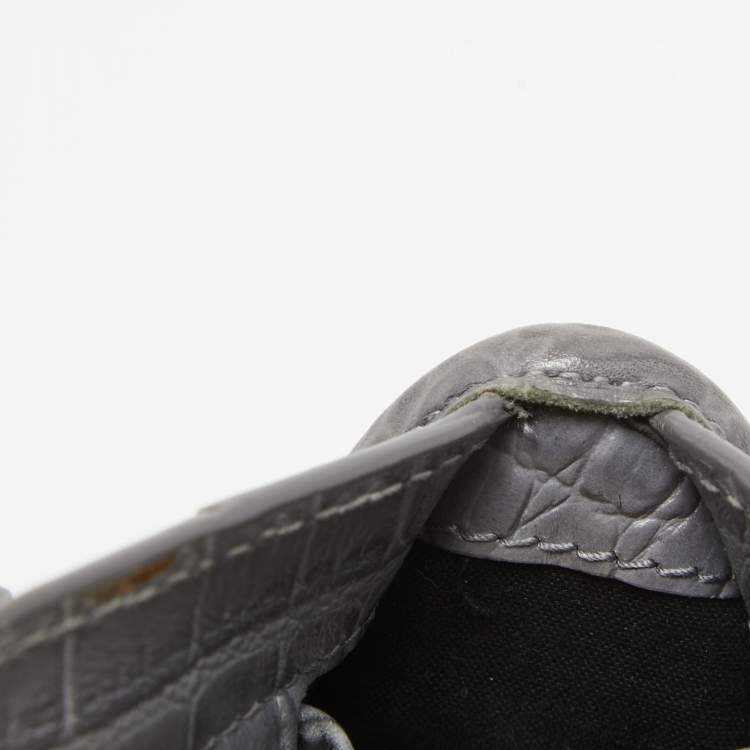 Pre Owned Balenciaga Grey Croc Embossed Leather Mini RH City Bag