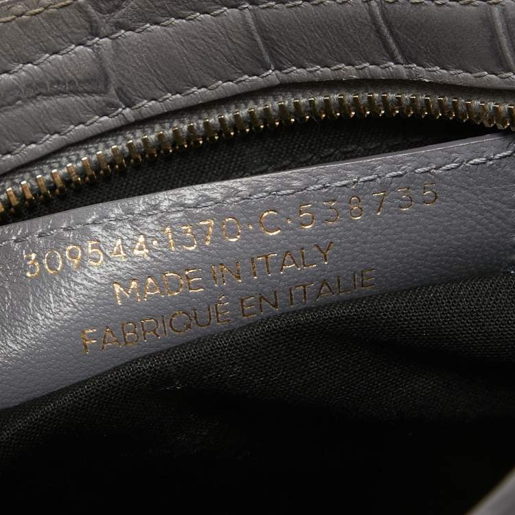 Pre Owned Balenciaga Grey Croc Embossed Leather Mini RH City Bag