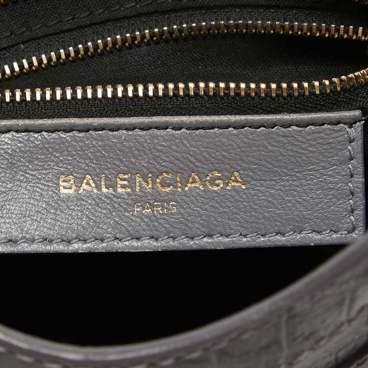 Pre Owned Balenciaga Grey Croc Embossed Leather Mini RH City Bag