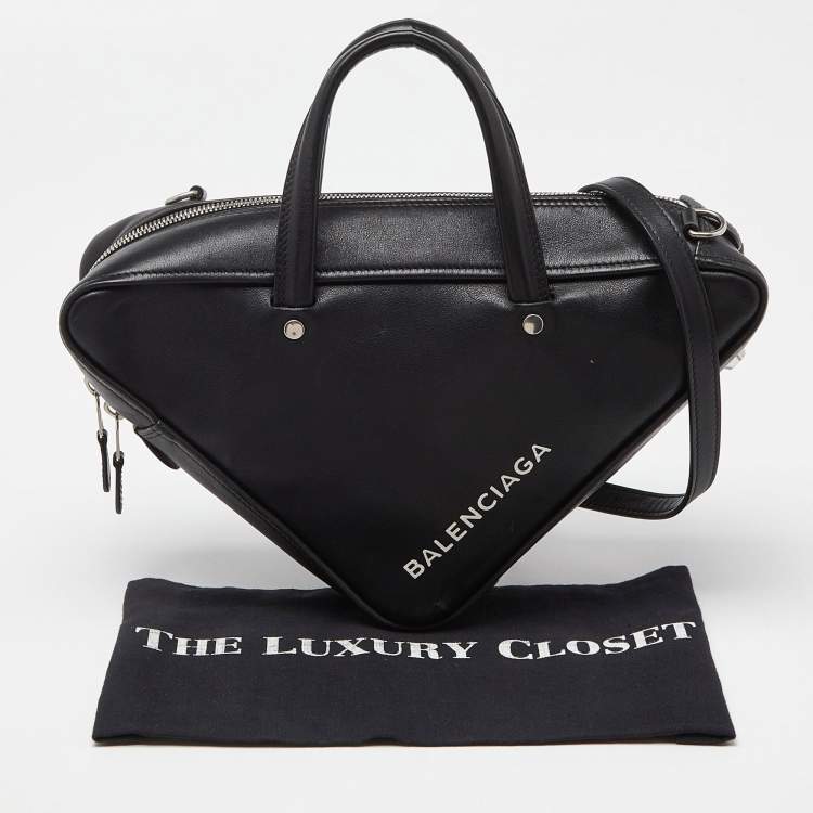 Pre Owned Balenciaga Black Leather Small Triangle Duffle Bag