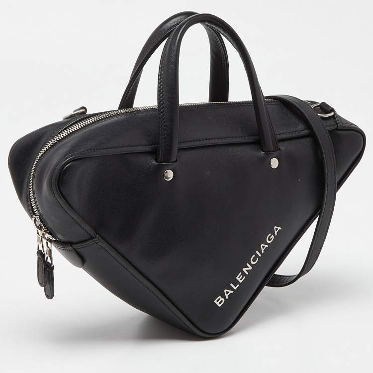 Pre Owned Balenciaga Black Leather Small Triangle Duffle Bag