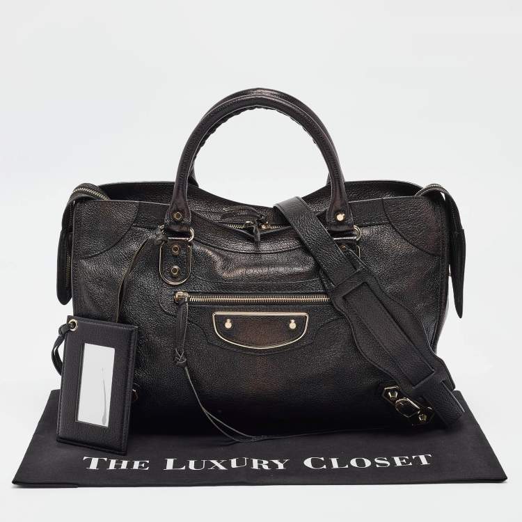 Pre Owned Balenciaga Black Leather Metallic Edge Classic City Tote