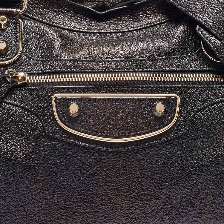 Pre Owned Balenciaga Black Leather Metallic Edge Classic City Tote