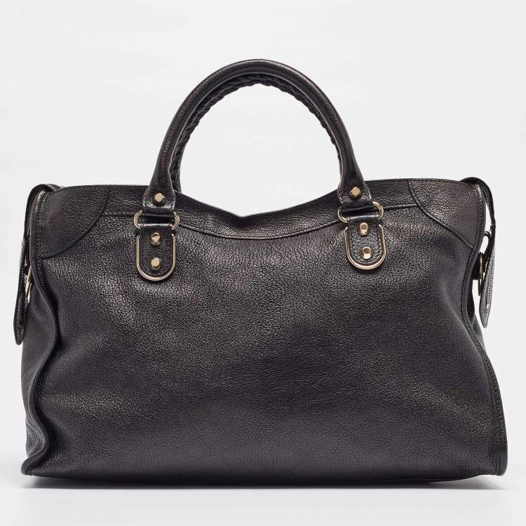 Pre Owned Balenciaga Black Leather Metallic Edge Classic City Tote