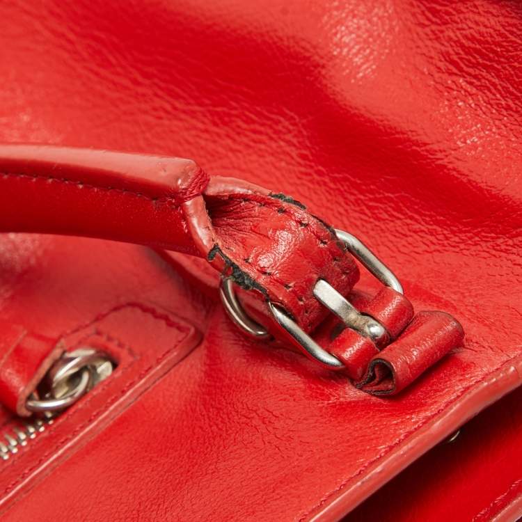 Pre Owned Balenciaga Red Leather Mini Papier A4 Tote