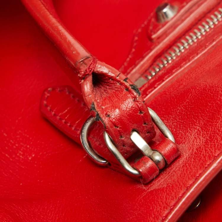 Pre Owned Balenciaga Red Leather Mini Papier A4 Tote