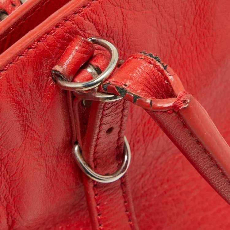 Pre Owned Balenciaga Red Leather Mini Papier A4 Tote