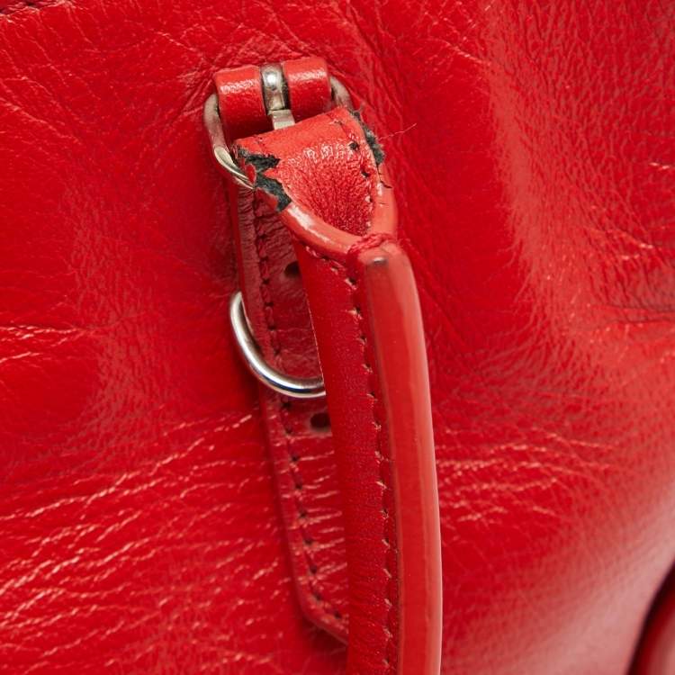 Pre Owned Balenciaga Red Leather Mini Papier A4 Tote