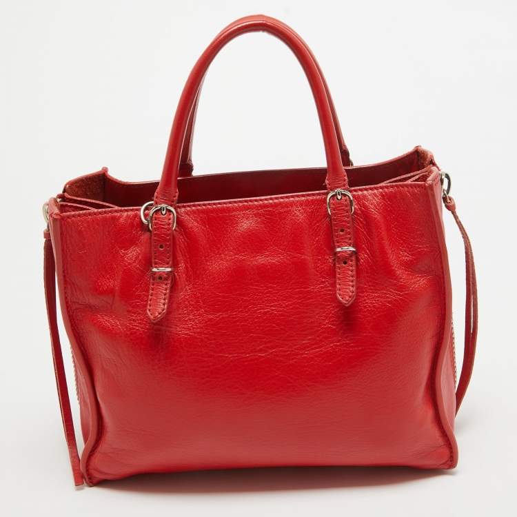 Pre Owned Balenciaga Red Leather Mini Papier A4 Tote