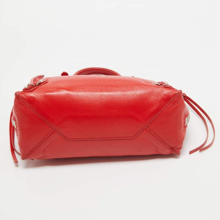 Pre Owned Balenciaga Red Leather Mini Papier A4 Tote