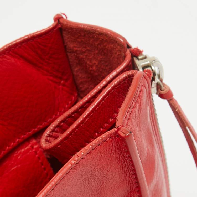 Pre Owned Balenciaga Red Leather Mini Papier A4 Tote