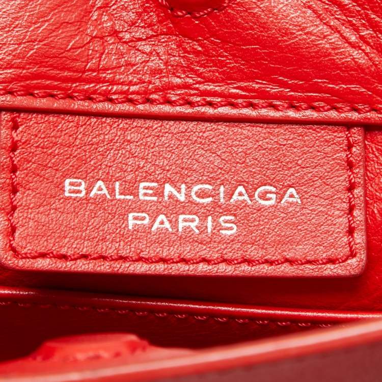 Pre Owned Balenciaga Red Leather Mini Papier A4 Tote