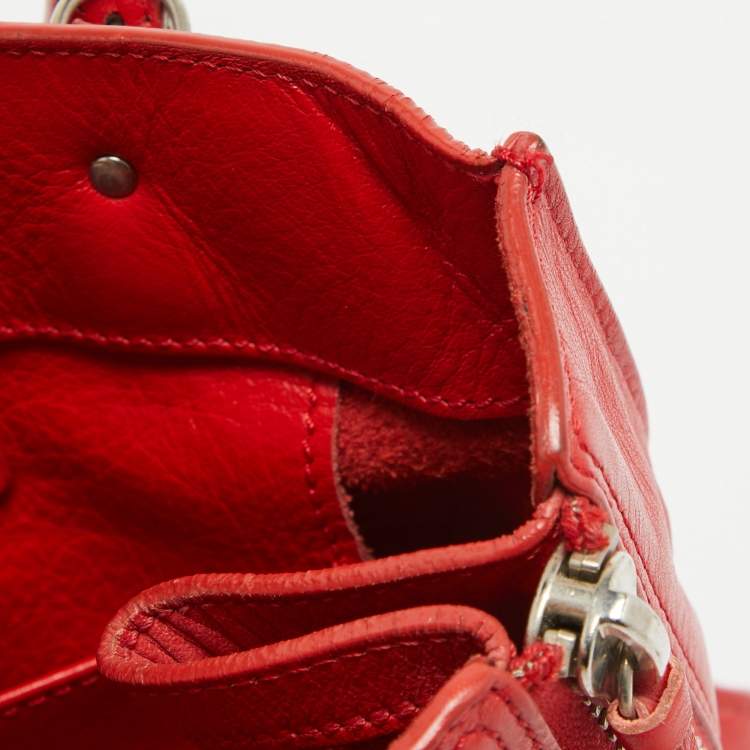 Pre Owned Balenciaga Red Leather Mini Papier A4 Tote