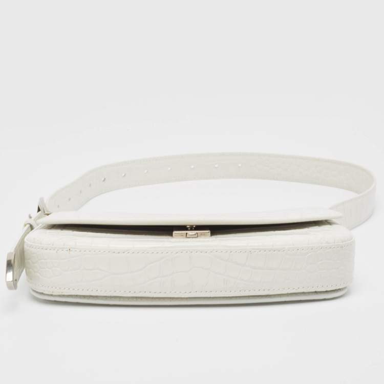 Pre Owned Balenciaga White Croc Embossed Leather Ghost Hobo