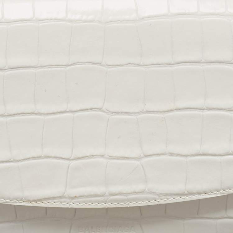 Pre Owned Balenciaga White Croc Embossed Leather Ghost Hobo