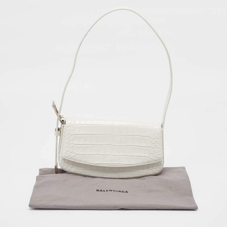 Pre Owned Balenciaga White Croc Embossed Leather Ghost Hobo