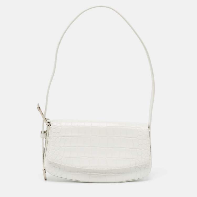 Pre Owned Balenciaga White Croc Embossed Leather Ghost Hobo