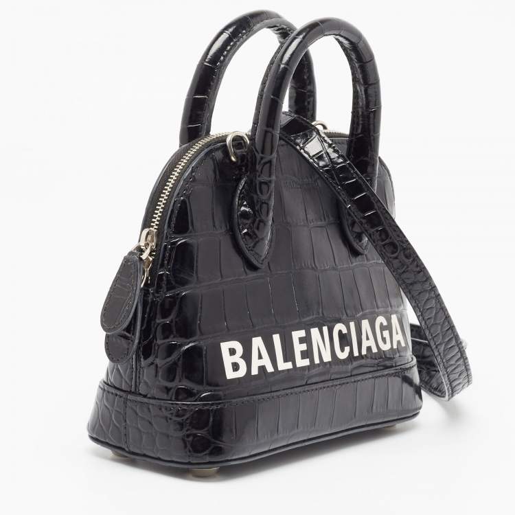 Pre Owned Balenciaga Black Croc Embossed Leather XXS Ville Satchel