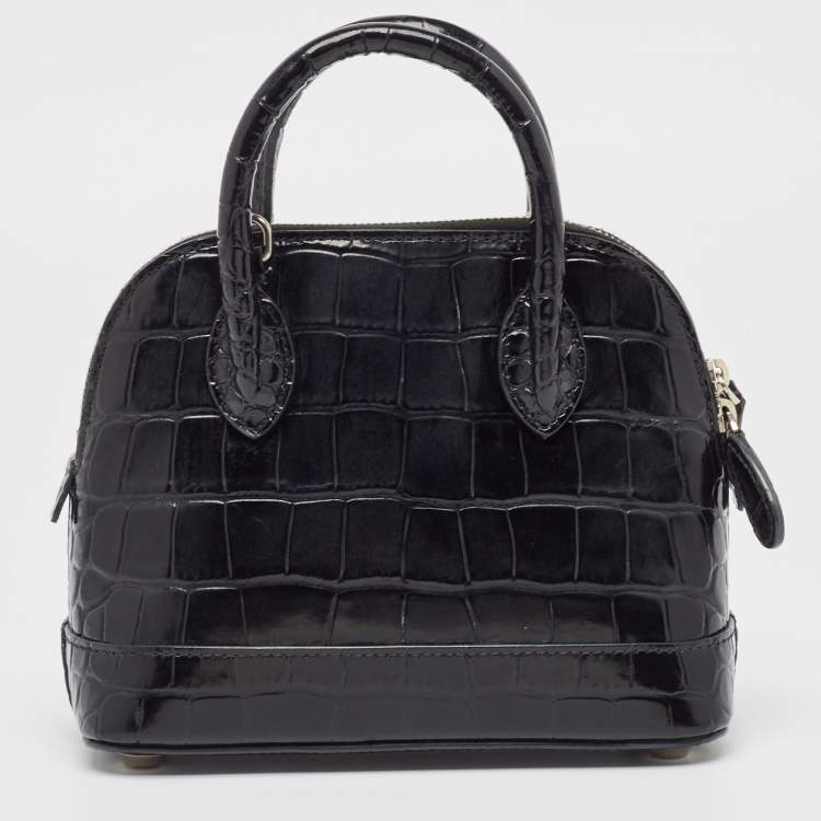 Pre Owned Balenciaga Black Croc Embossed Leather XXS Ville Satchel