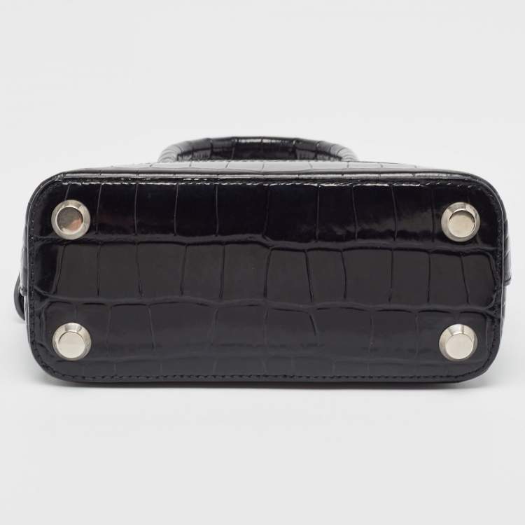 Pre Owned Balenciaga Black Croc Embossed Leather XXS Ville Satchel