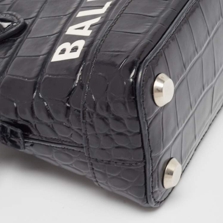 Pre Owned Balenciaga Black Croc Embossed Leather XXS Ville Satchel