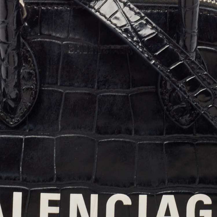 Pre Owned Balenciaga Black Croc Embossed Leather XXS Ville Satchel